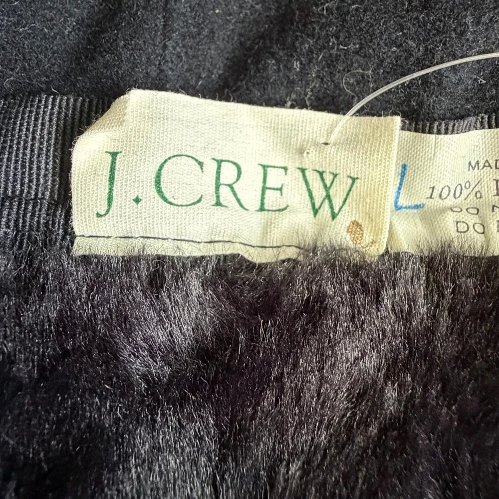 J Crew Black Quilted Trapper Hat Faux Fur Made‎ in Italy OSFM